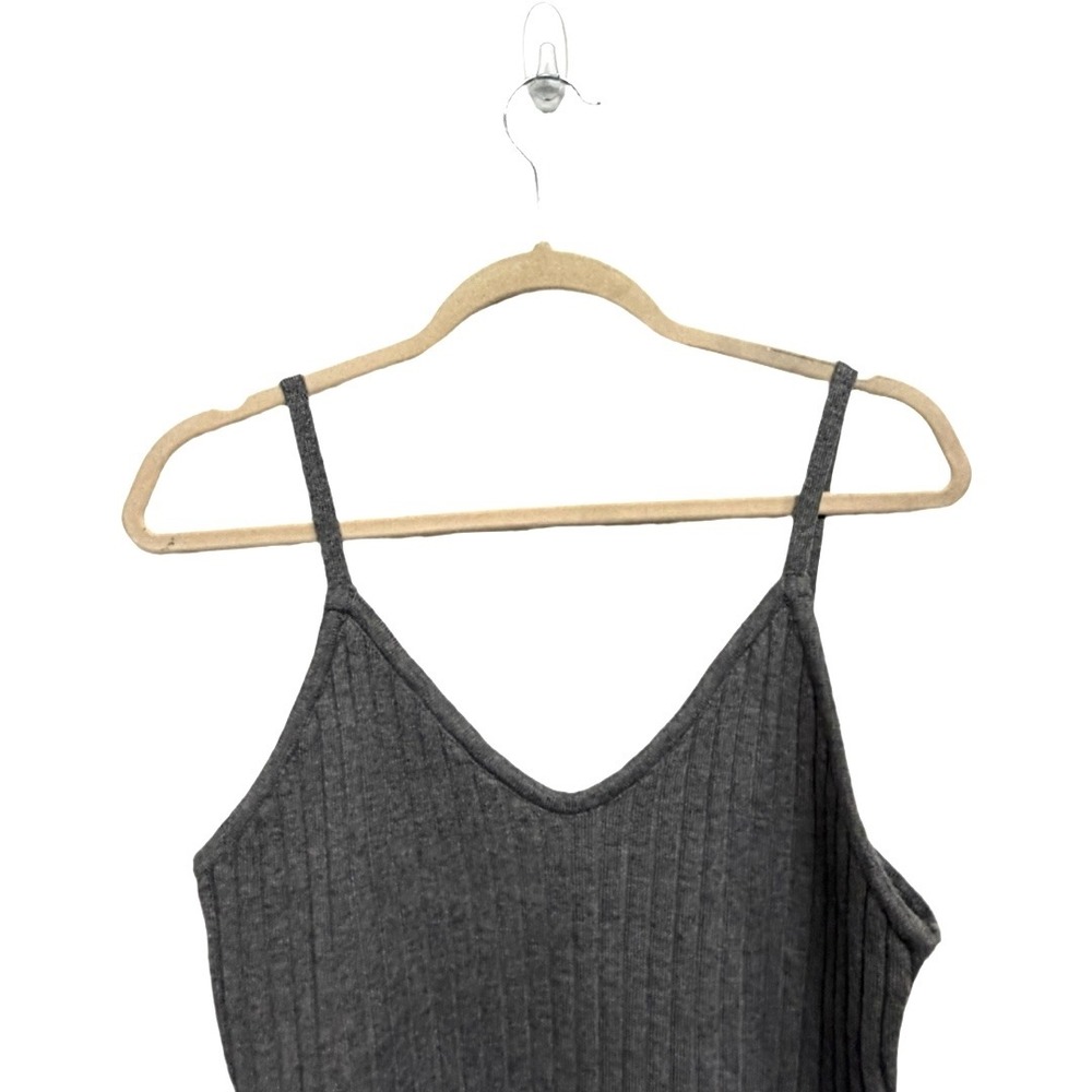 7 For All Mankind Gray Ribbed Knit Cami Tank Top Medium Y2K Minimalist Basic - Picture 2 of 6